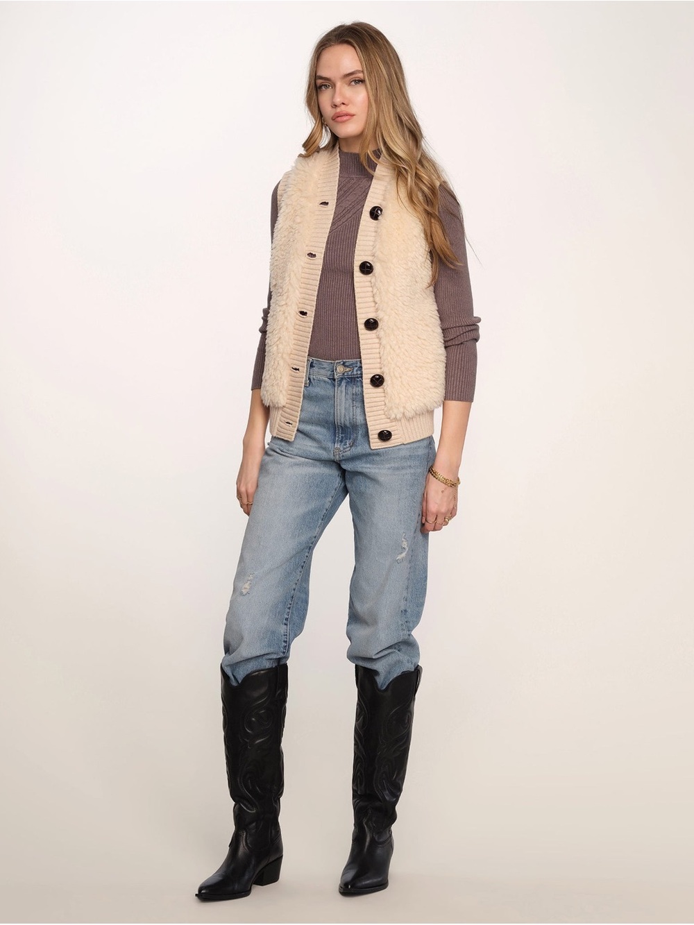 Heartloom Cream Sherpa Button Front Vest